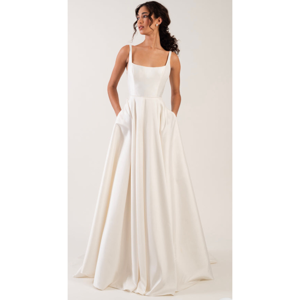 Jenny Yoo Lawrence Size 4 Ivory Satin A-Line Wedding Gown NWT Bridal - Picture 2 of 8